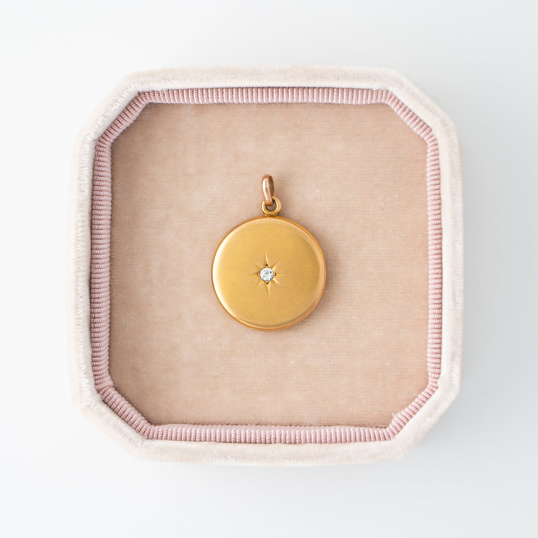 Vintage Locket with Star Set Diamond 10k Yellow Gold