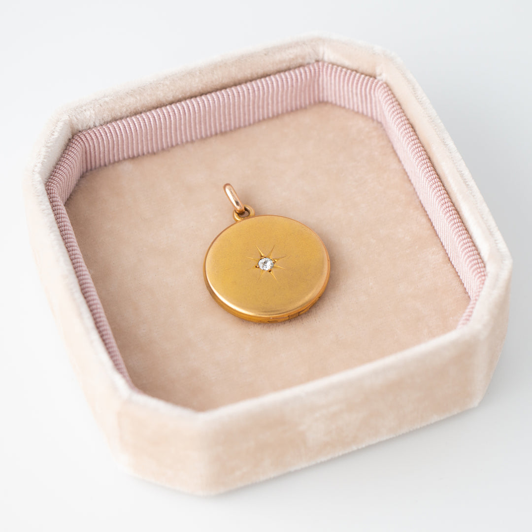 Vintage Locket with Star Set Diamond 10k Yellow Gold
