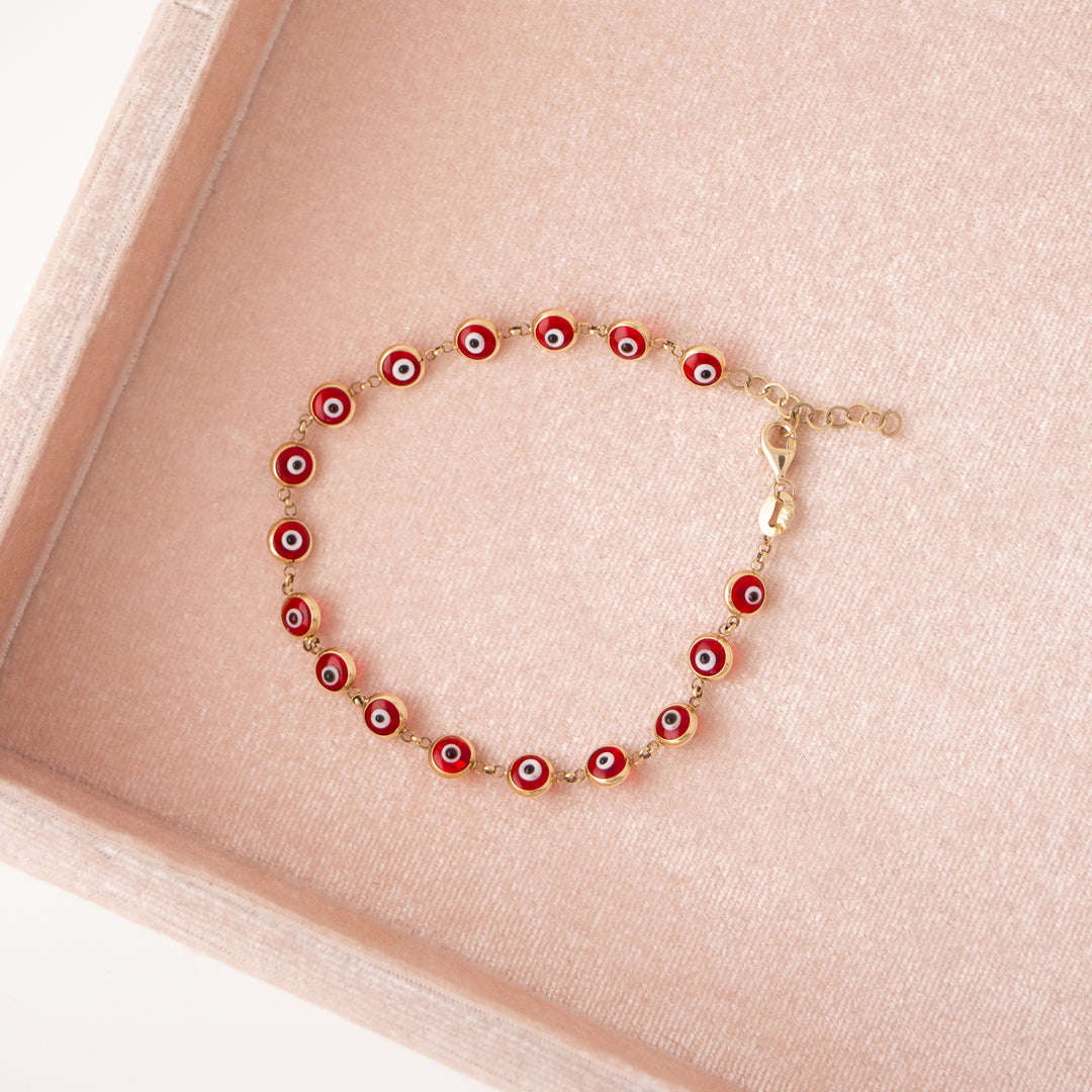 Vintage Red Evil Eye & 14k Yellow Gold Bracelet
