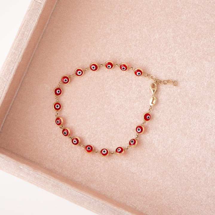 Vintage Red Evil Eye & 14k Yellow Gold Bracelet