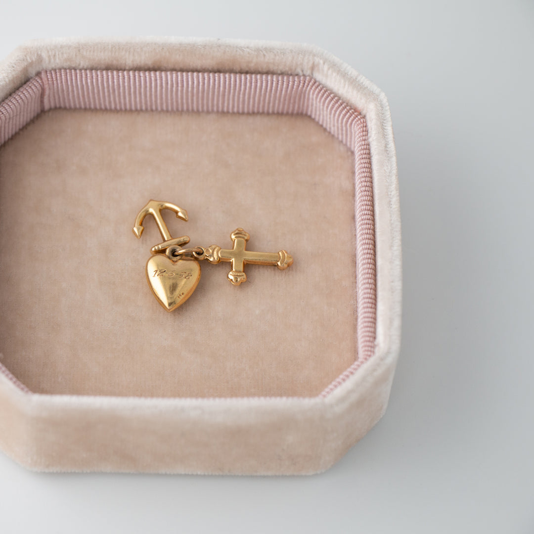 Vintage 14k Yellow Gold Faith, Hope & Love Charm