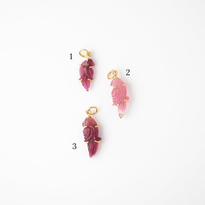 Pericos — Pink Tourmaline Carvings with 14k gold