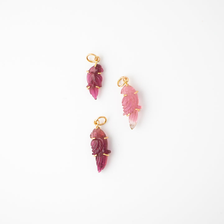 Pericos — Pink Tourmaline Carvings with 14k gold