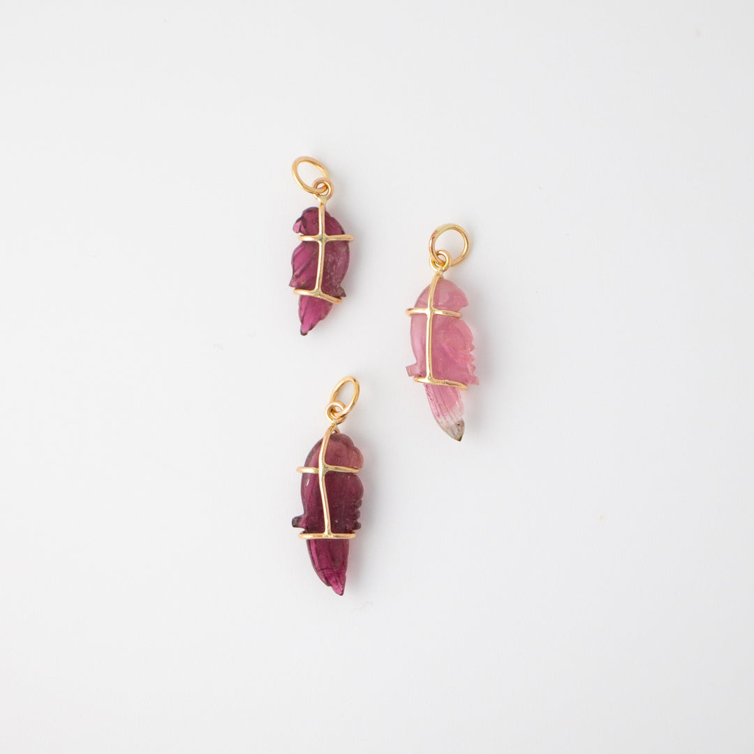 Pericos — Pink Tourmaline Carvings with 14k gold