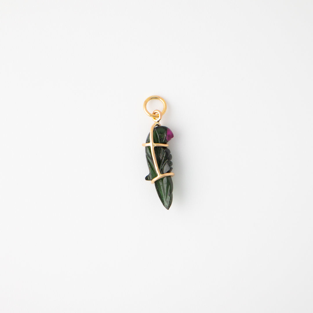 Pericos — Green Tourmaline Carvings with 14k gold