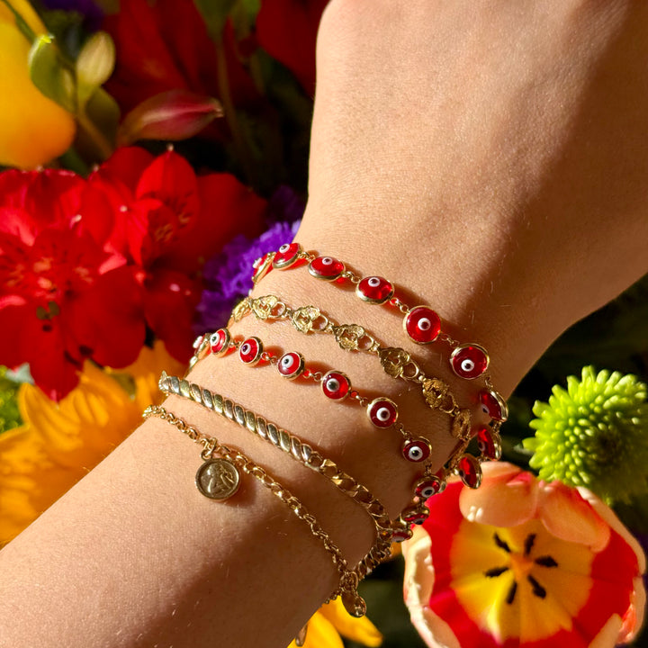 Vintage Red Evil Eye & 14k Yellow Gold Bracelet