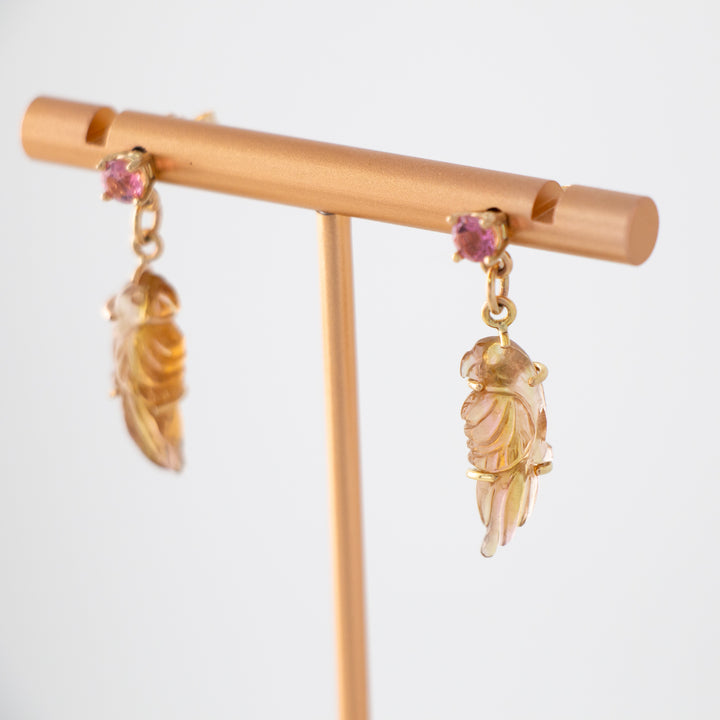 Perico Earrings — Peach Tourmaline Carvings with 14k Gold