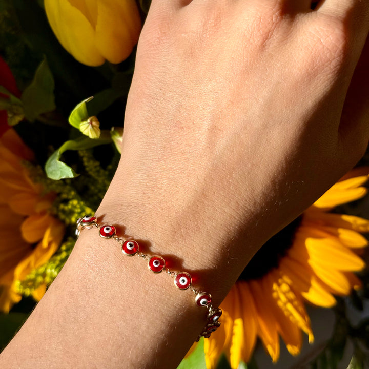 Vintage Red Evil Eye & 14k Yellow Gold Bracelet