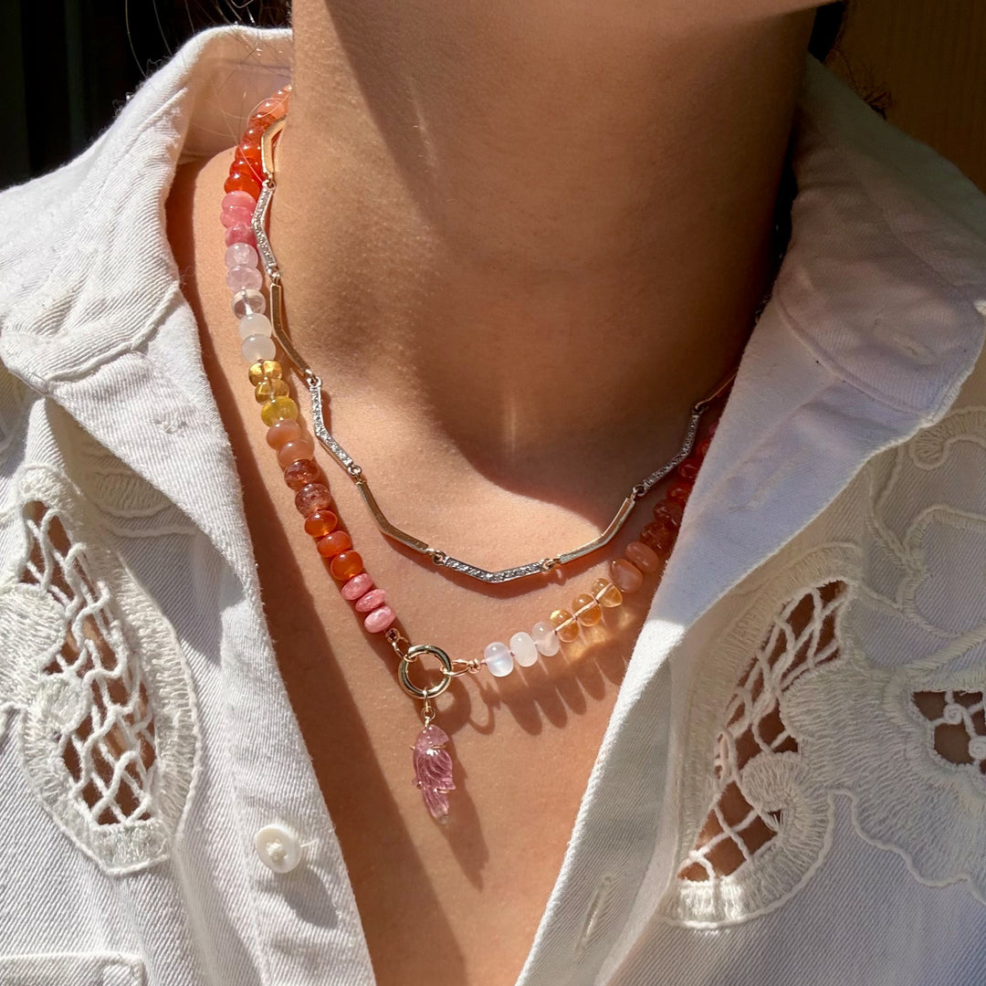 Pericos — Pink Tourmaline Carvings with 14k gold