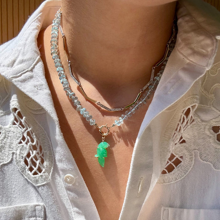 Pericos — Chrysoprase Carvings with 14k gold