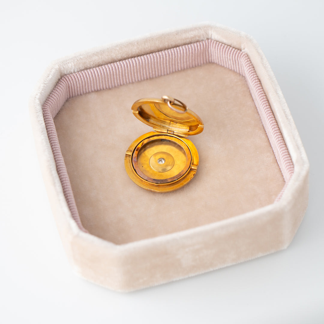 Vintage Locket with Star Set Diamond 10k Yellow Gold
