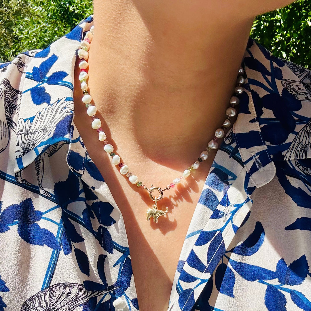 Paula — Tourmaline & Pearl Knotted Necklace