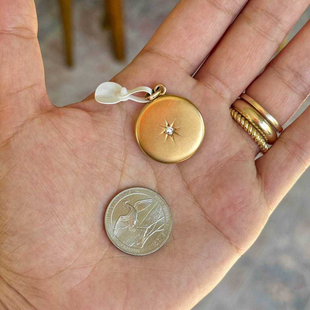 Vintage Locket with Star Set Diamond 10k Yellow Gold