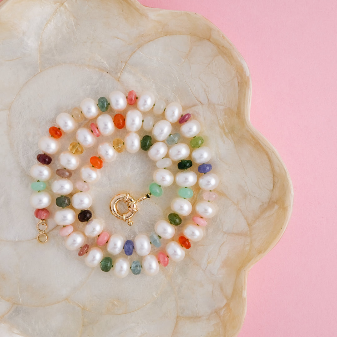 Penelope — Multi-gemstone & Pearl Knotted Necklace