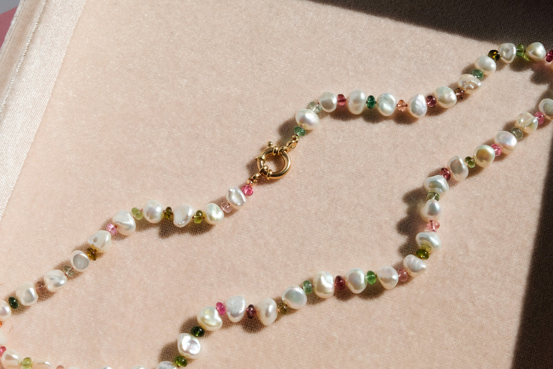 Paula — Tourmaline & Pearl Knotted Necklace