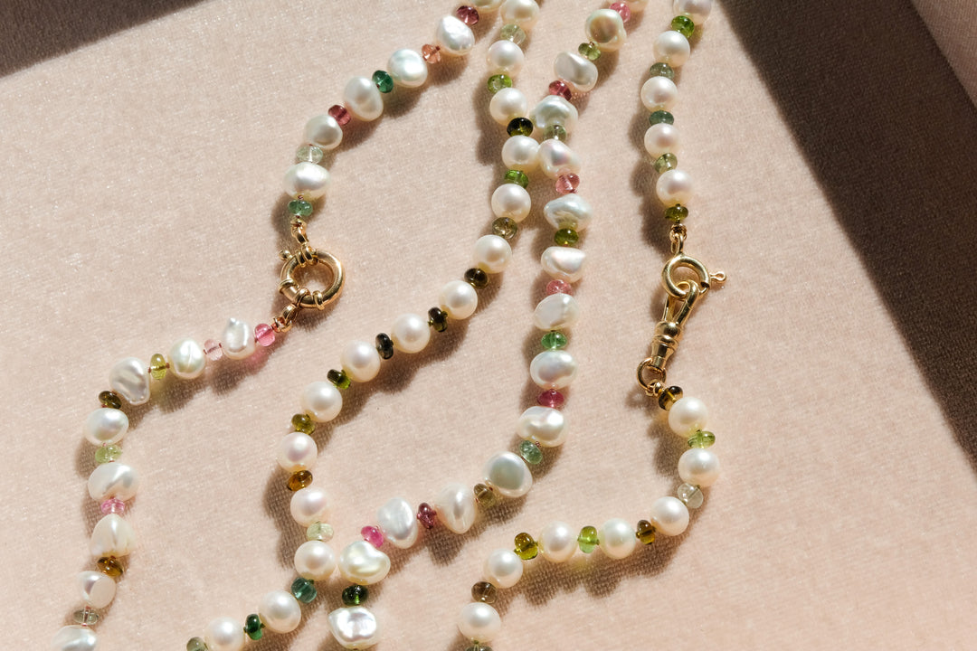 Phoebe — Tourmaline & Pearl Knotted Necklace