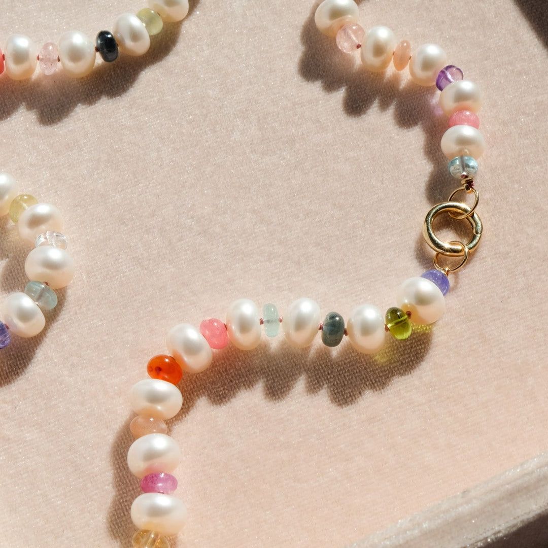 Paloma — Multi-gemstone & Pearl Knotted Necklace