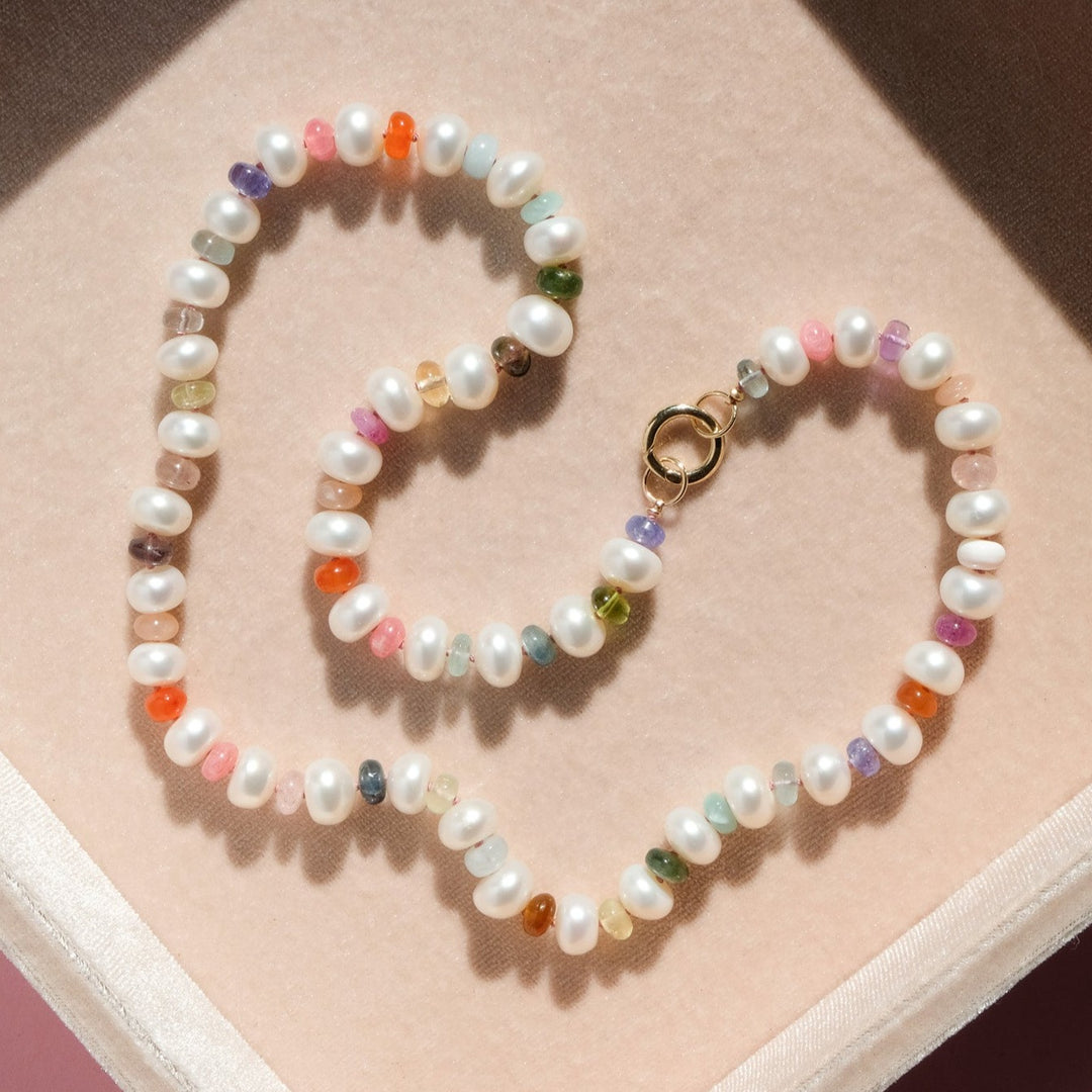 Paloma — Multi-gemstone & Pearl Knotted Necklace