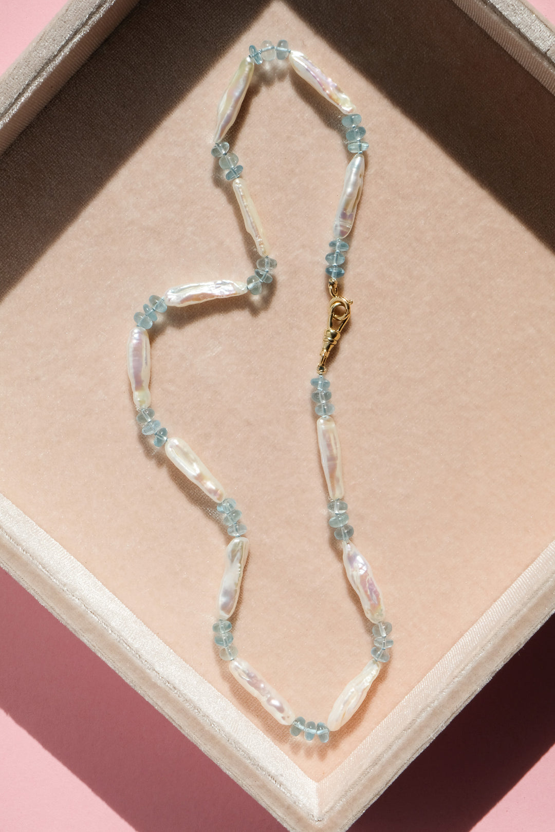 Paulina — Aquamarine & Biwa Pearl Knotted Necklace