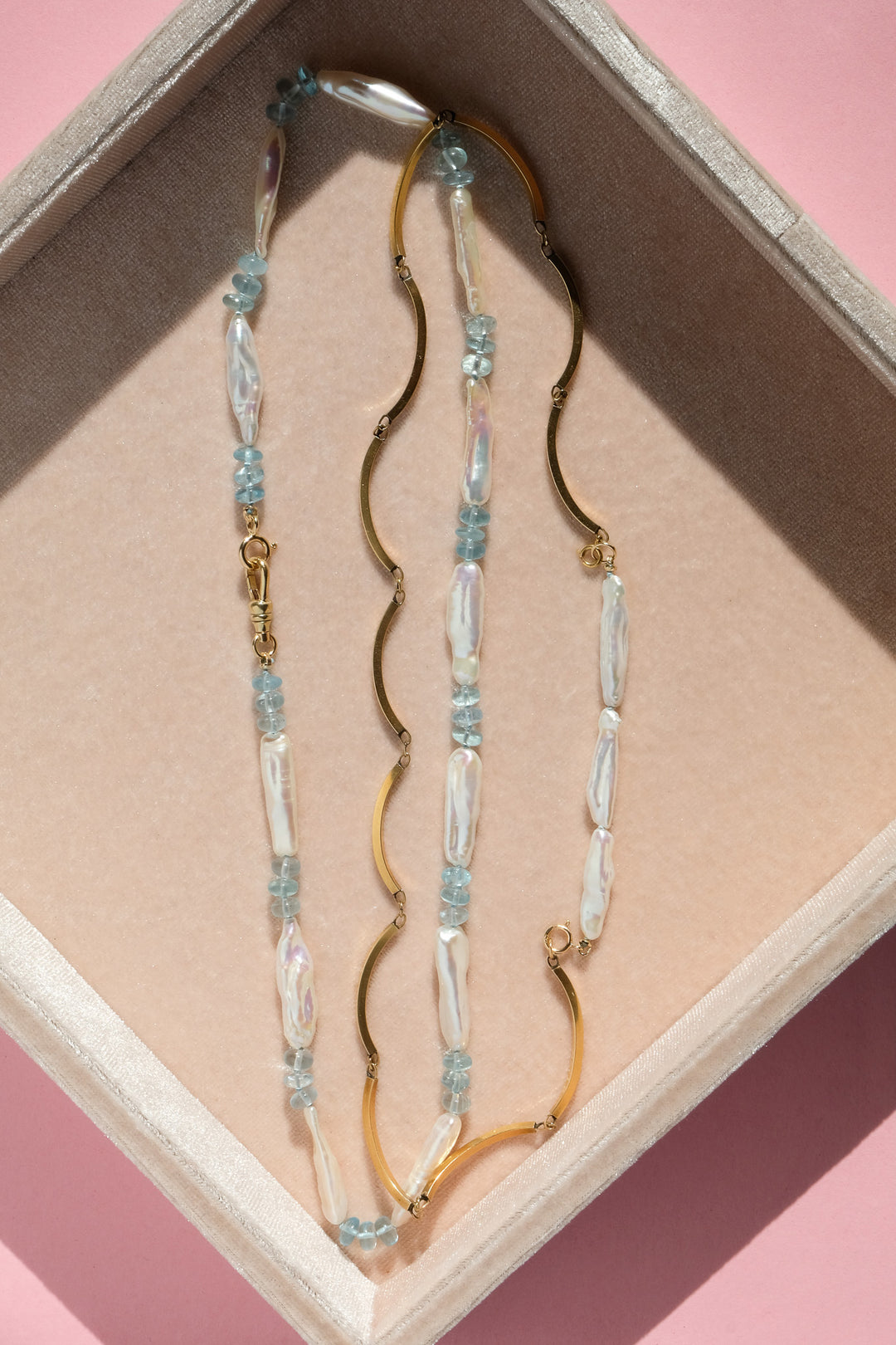 Paulina — Aquamarine & Biwa Pearl Knotted Necklace