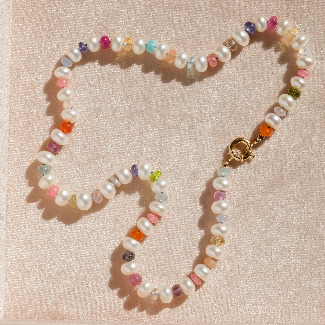 Paloma II — Multi-gemstone & Pearl Knotted Necklace