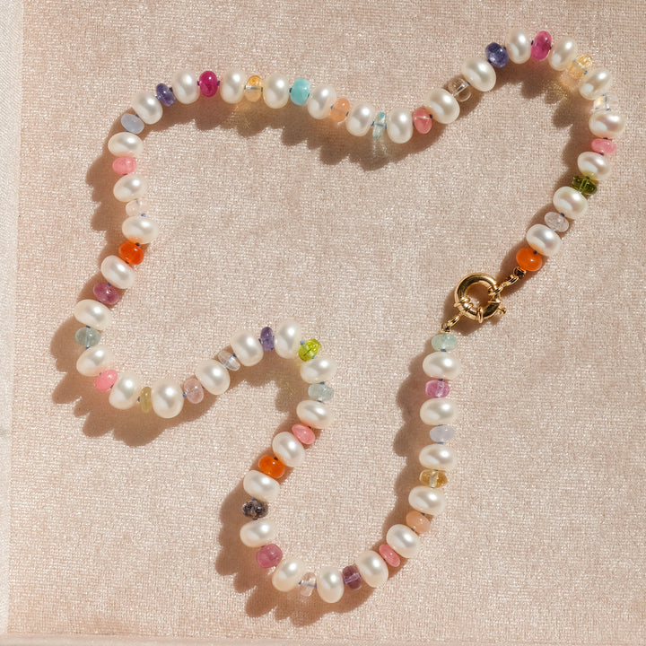 Paloma II — Multi-gemstone & Pearl Knotted Necklace