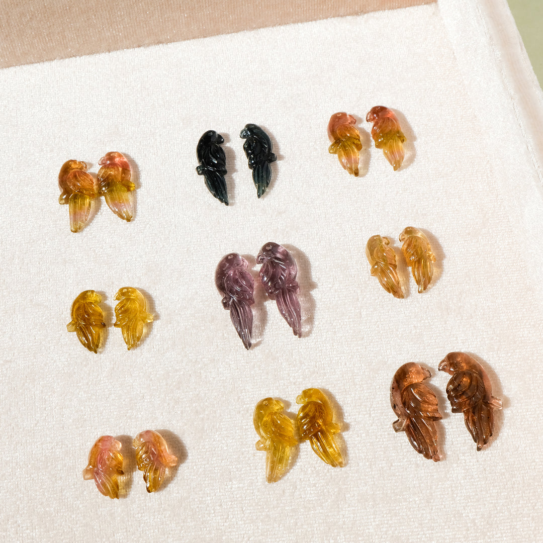 Perico Earrings — Peach Tourmaline Carvings with 14k Gold (Made-to-order)