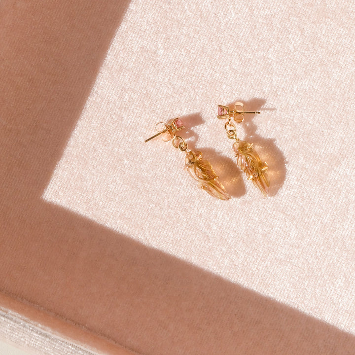 Perico Earrings — Peach Tourmaline Carvings with 14k Gold