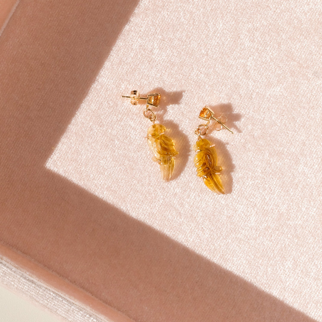 Perico Earrings — Yellow Tourmaline Carvings with 14k Gold
