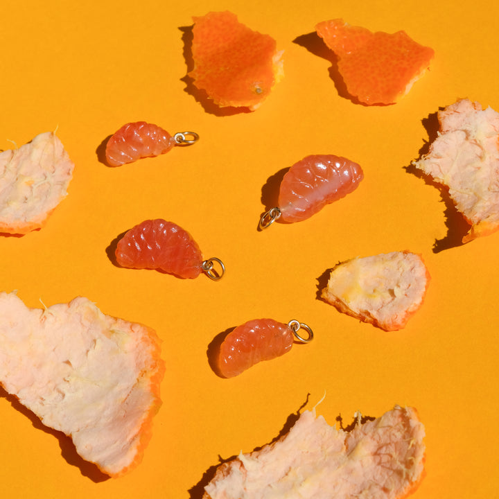 Five a Day — Mandarin Slices Carnelian Carvings with 14k gold