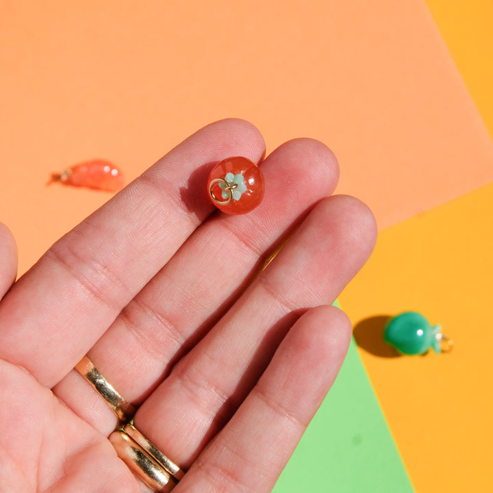 Five a Day — Persimmons Carnelian & Chrysoprase Carvings with 14k gold