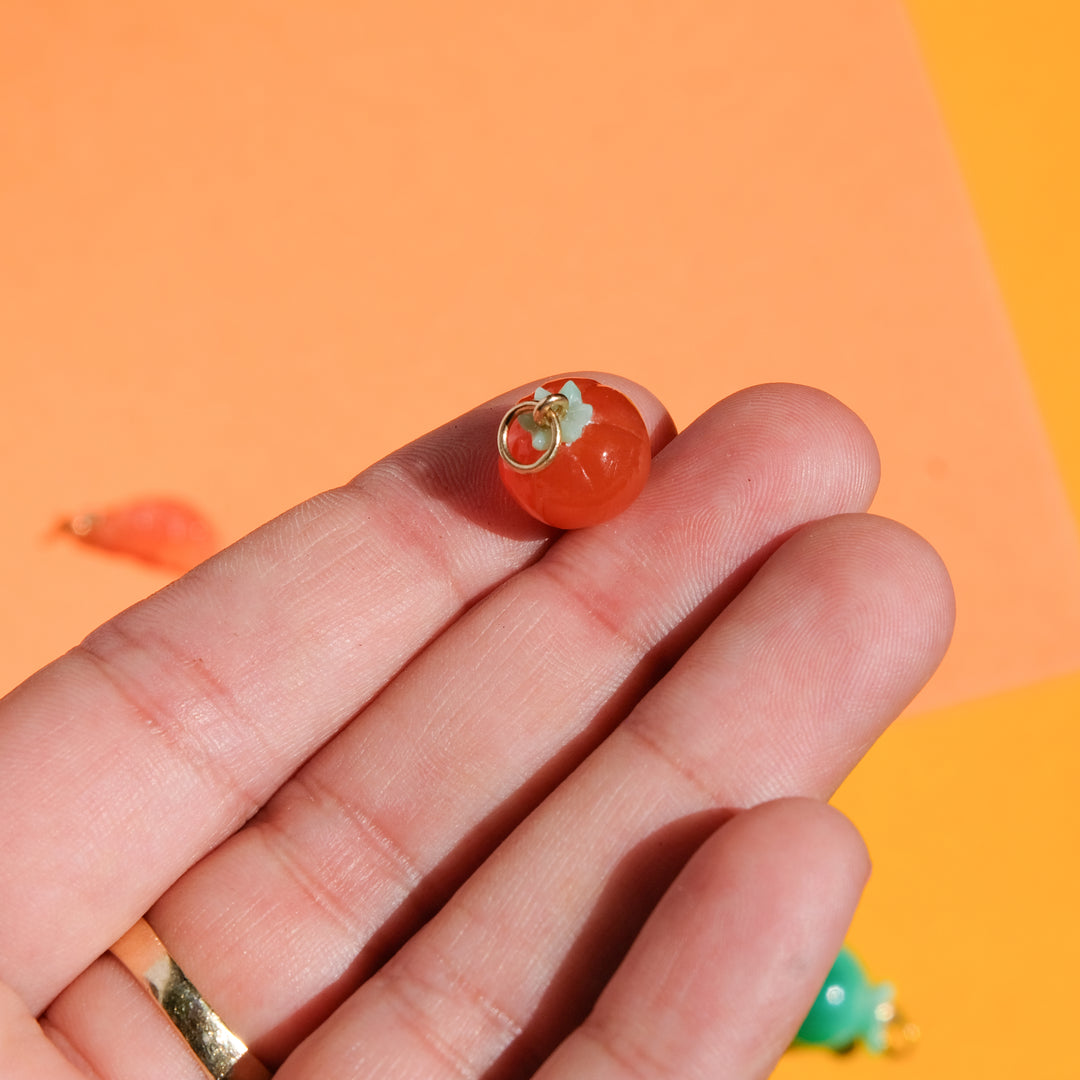 Five a Day — Persimmons Carnelian & Chrysoprase Carvings with 14k gold