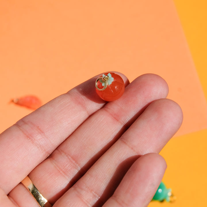 Five a Day — Persimmons Carnelian & Chrysoprase Carvings with 14k gold