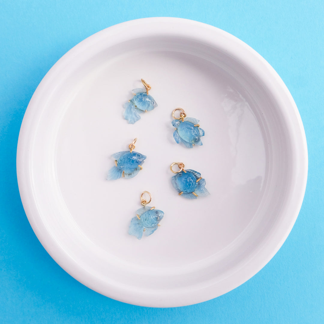 Sea Creatures — Aquamarine Carving with 14k gold