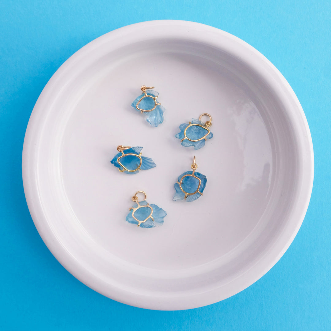 Sea Creatures — Aquamarine Carving with 14k gold
