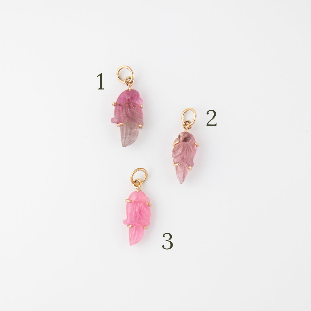 Pericos — Pink Tourmaline Carving with 14k gold