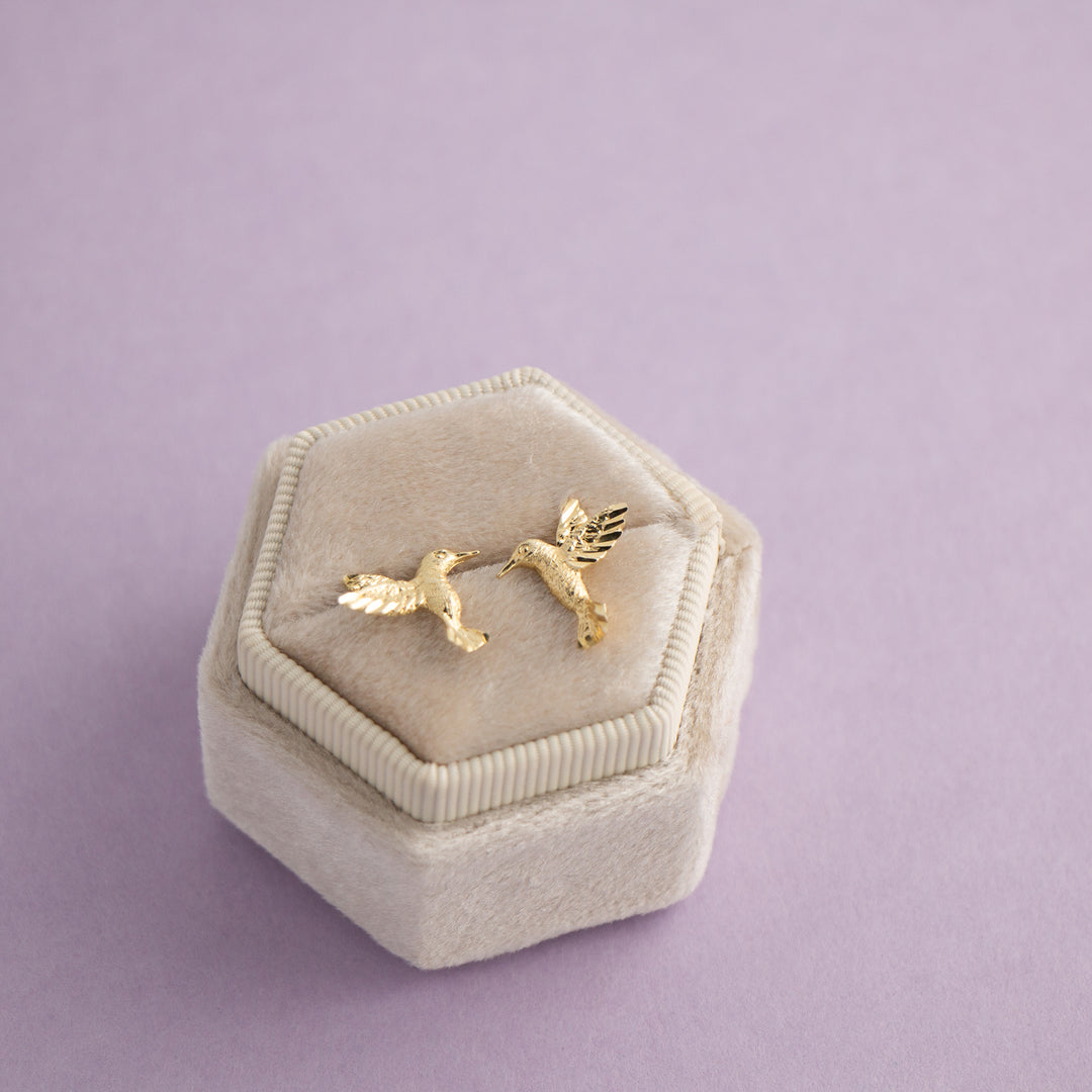 Yellow Gold Vintage Hummingbird Earrings