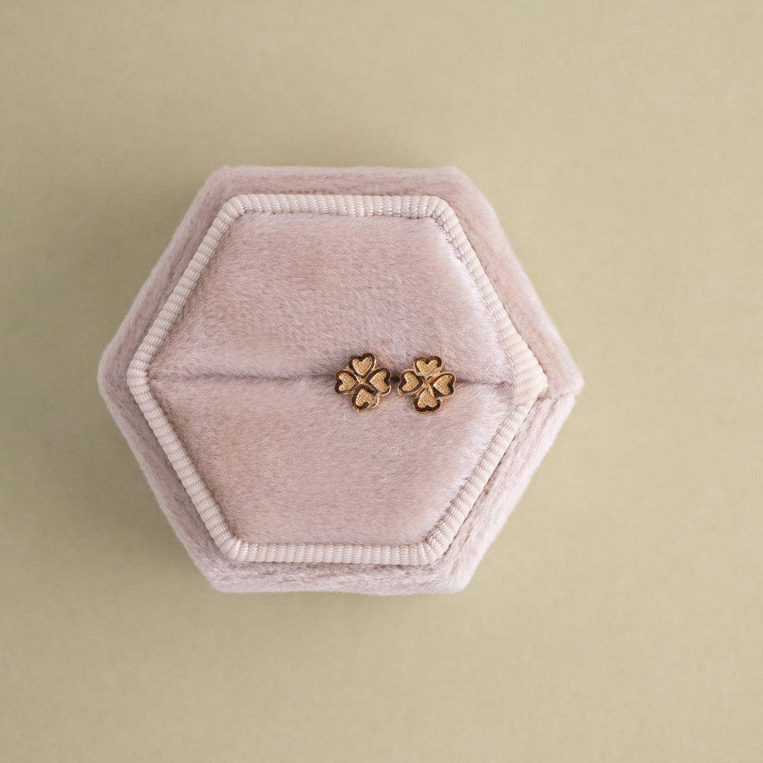 Yellow Gold Tiny Clover Earrings Studs