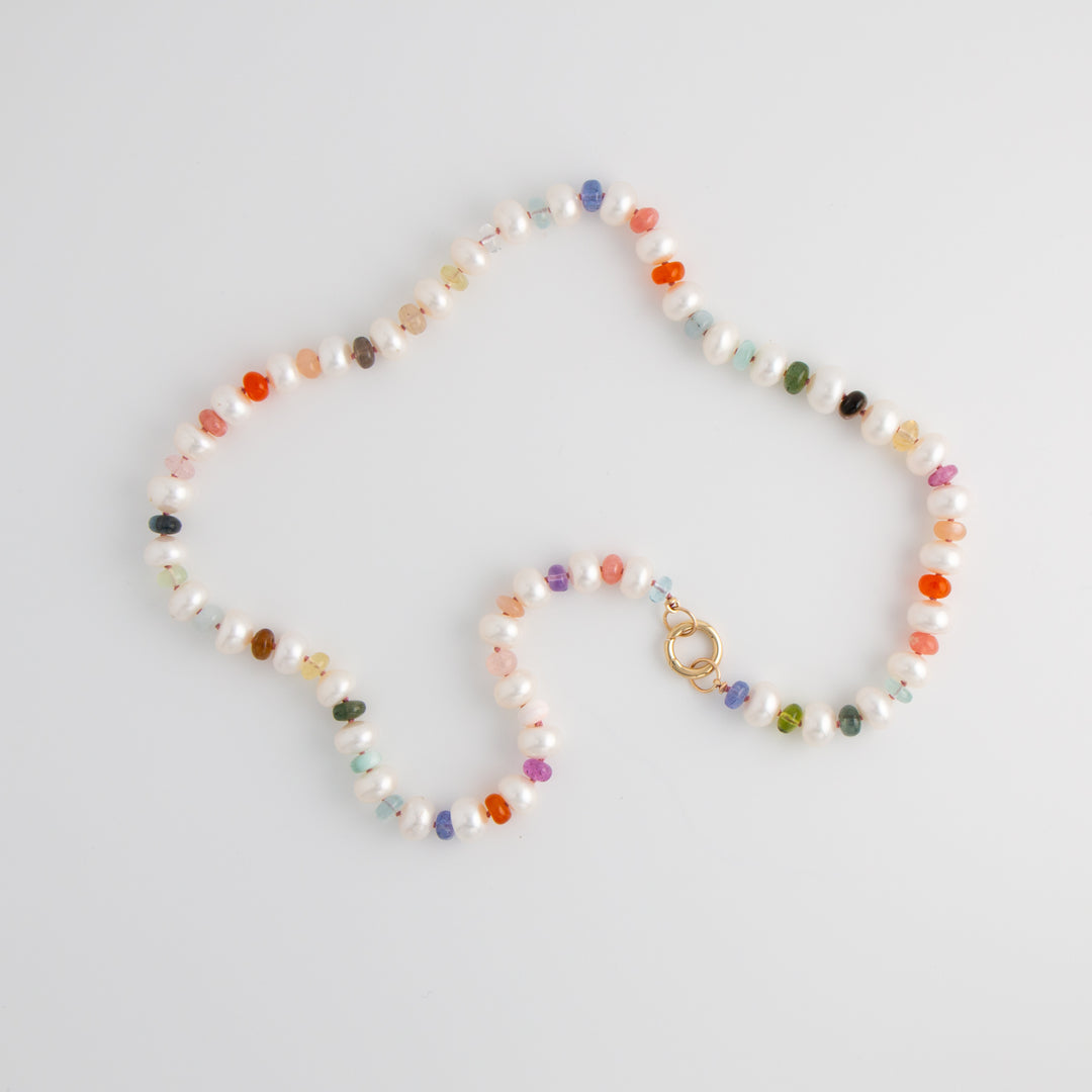 Paloma — Multi-gemstone & Pearl Knotted Necklace