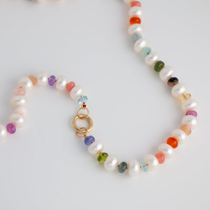 Paloma — Multi-gemstone & Pearl Knotted Necklace