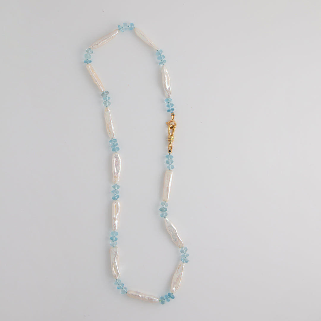 Paulina — Aquamarine & Biwa Pearl Knotted Necklace