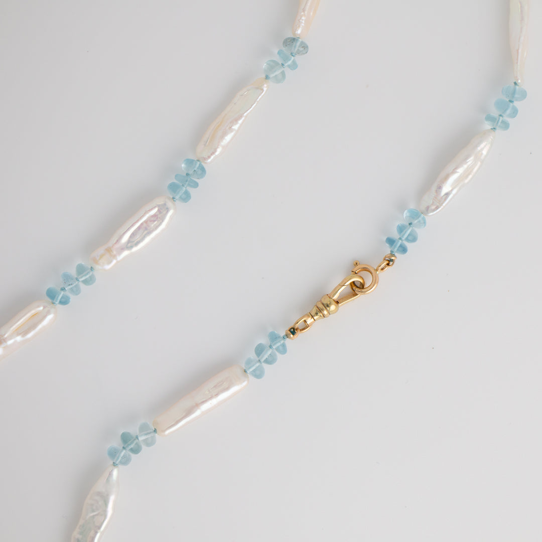 Paulina — Aquamarine & Biwa Pearl Knotted Necklace