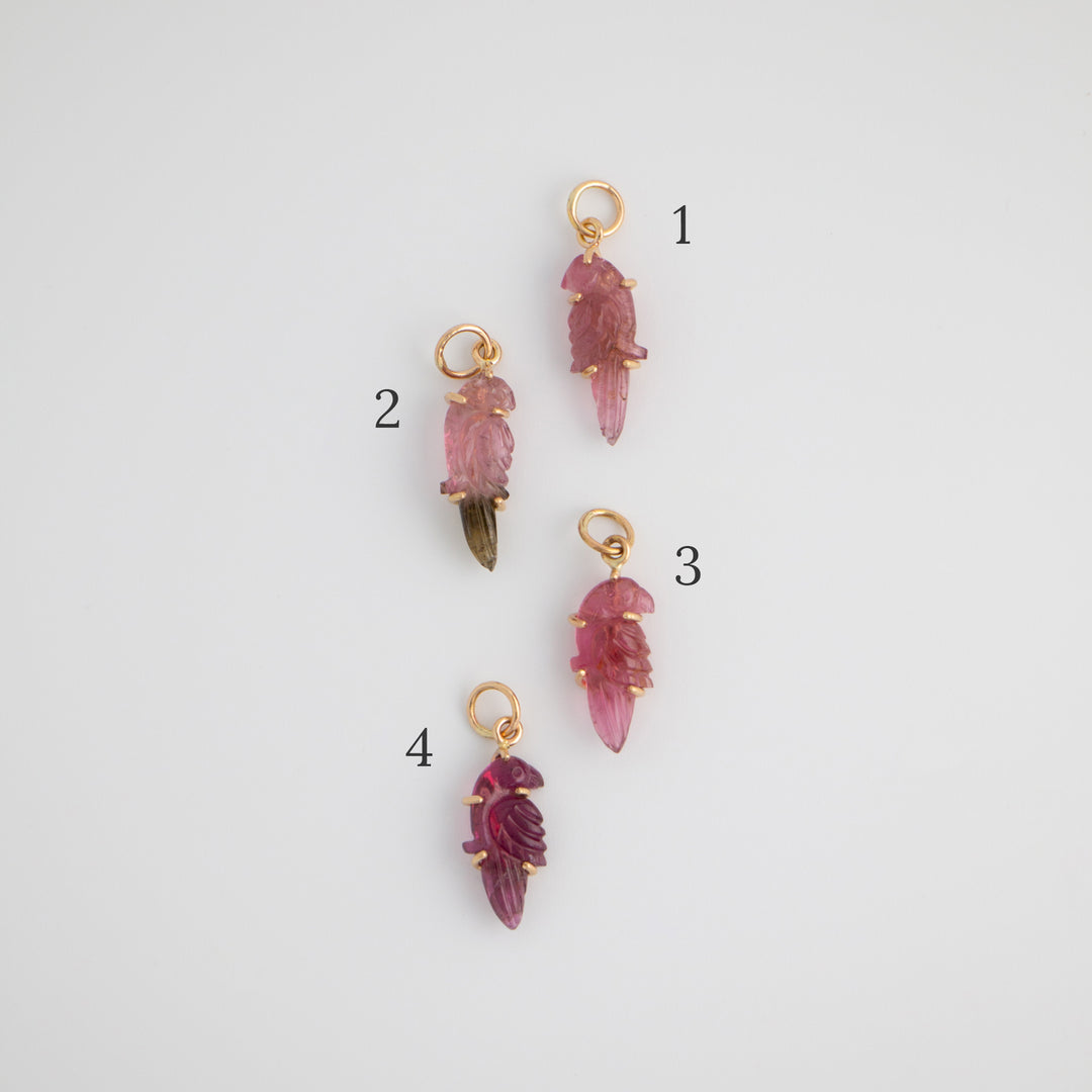 Pericos — Pink Tourmaline Carvings with 14k gold