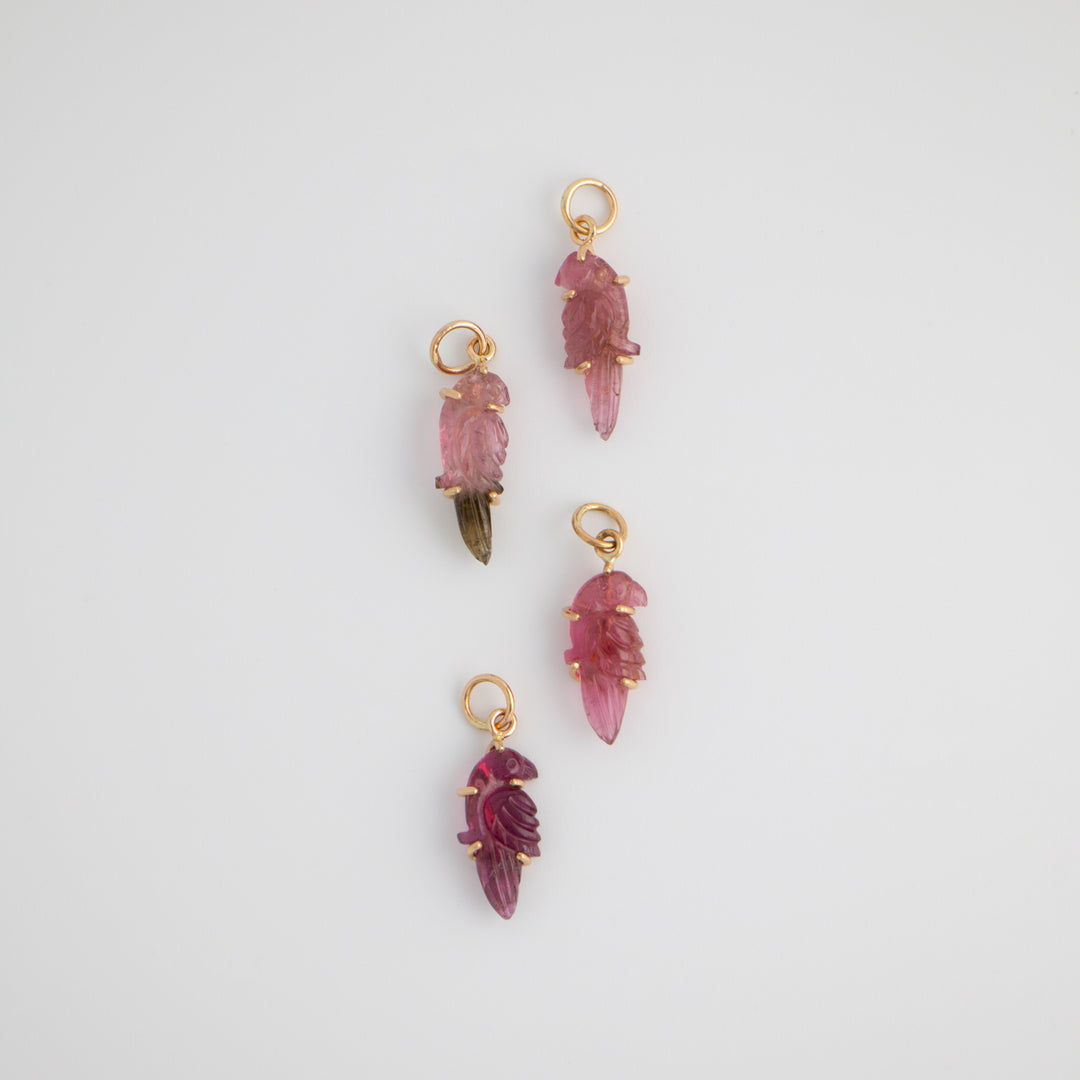 Pericos — Pink Tourmaline Carvings with 14k gold