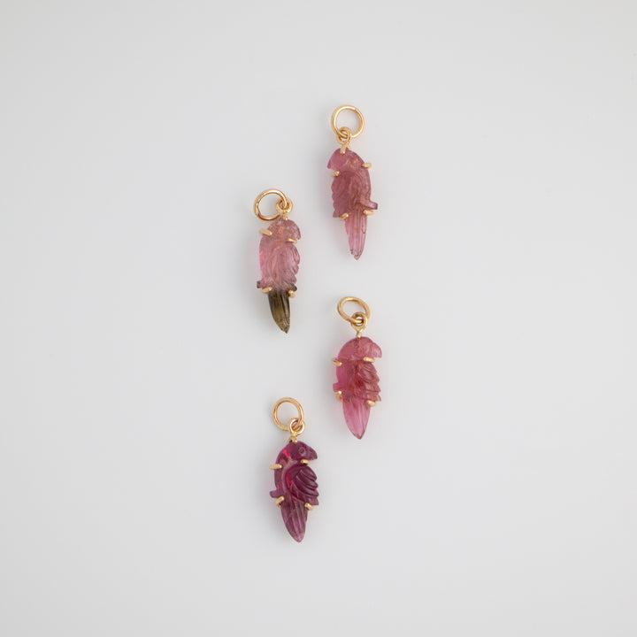 Pericos — Pink Tourmaline Carvings with 14k gold