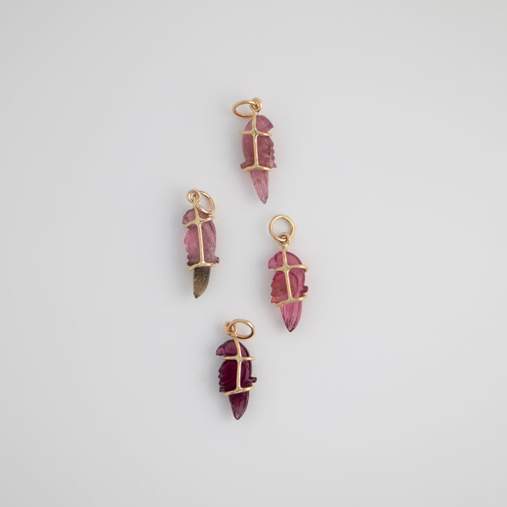 Pericos — Pink Tourmaline Carvings with 14k gold