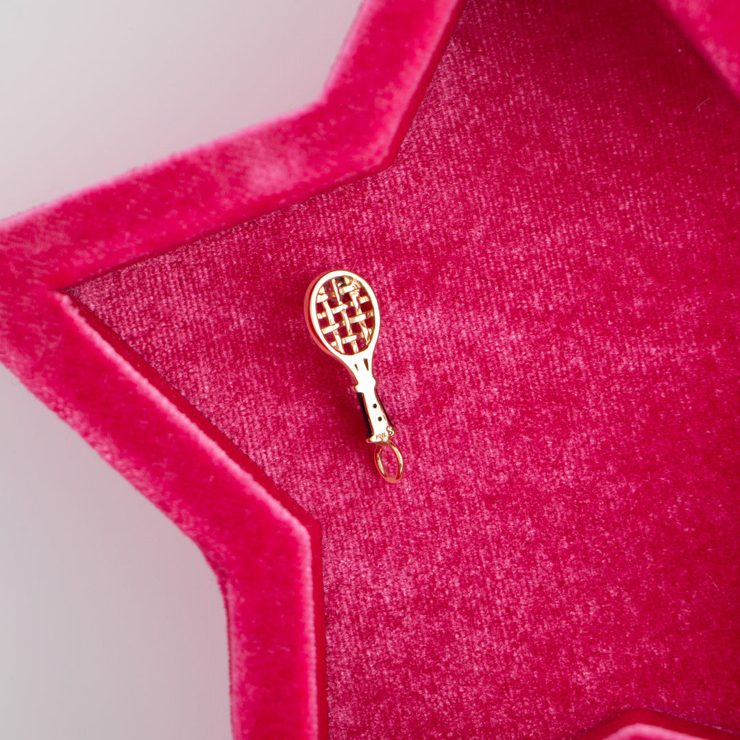 Vintage 14k Yellow Gold, Diamond & Enamel Tennis Racket Charm