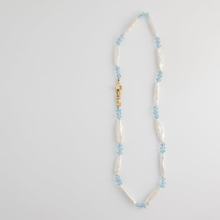 Paulina III — Aquamarine & Biwa Pearl Knotted Necklace