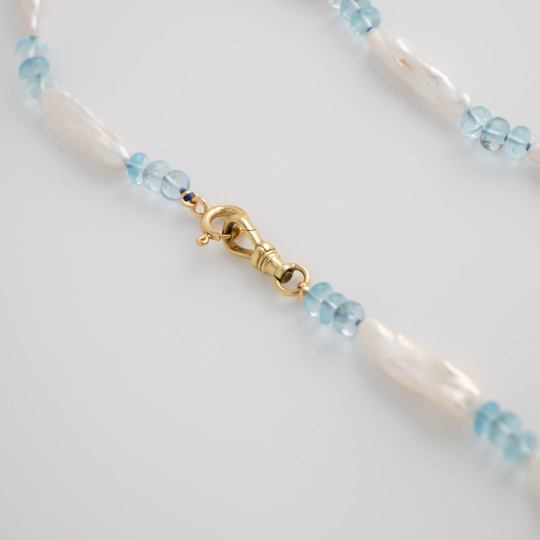 Paulina III — Aquamarine & Biwa Pearl Knotted Necklace