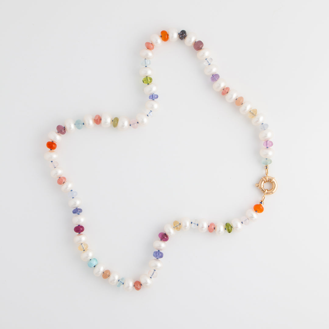 Paloma II — Multi-gemstone & Pearl Knotted Necklace